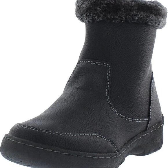 Khombu Women's Addison Ankle Boots Faux Fur Shearling Lining Black Size 6 - Picture 2 of 5